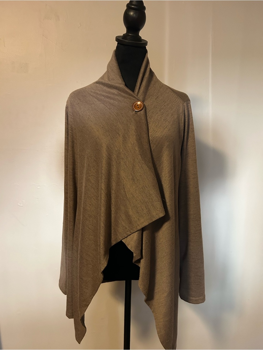 bobeau Taupe Draped Button Poncho Cardigan
